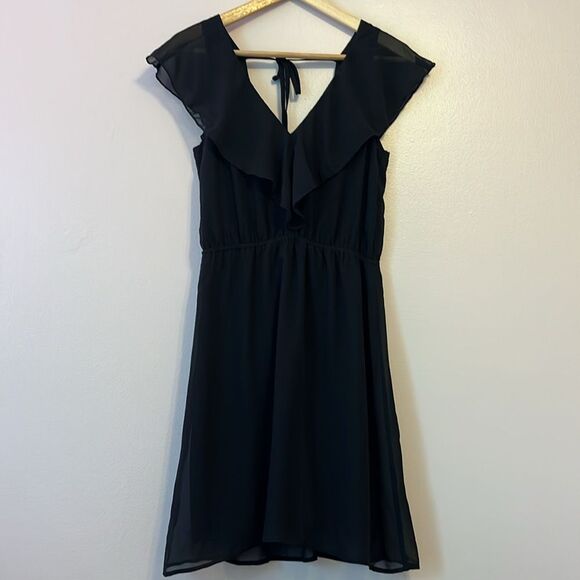 H&M Open Back Ruffled Semi-Sheer Dress Black Sz 6 Party Chiffon Whimsigoth New - Picture 1 of 7